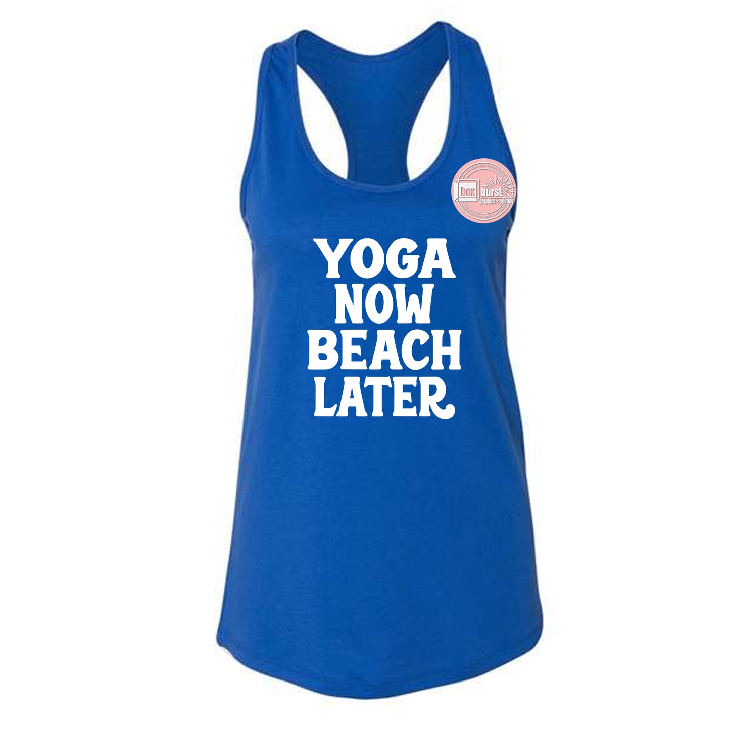 Yoga Now Beach Later tank top women's racerback tank