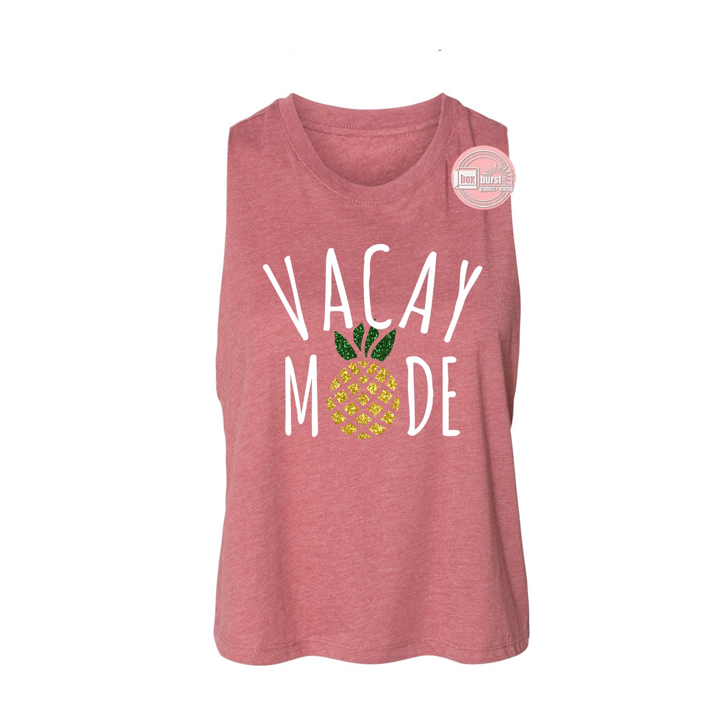Vacay mode sparkly pineapple crop muscle tank