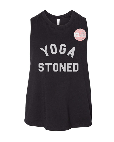 Yoga Stoned women's crop flowy tank top HTV Vinyl Print