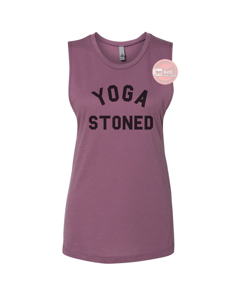 Yoga Stoned women's festival muscle tank ink print