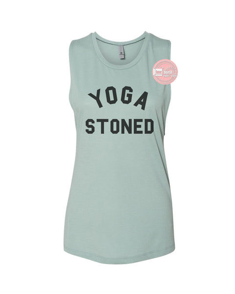 Yoga Stoned women's festival muscle tank ink print
