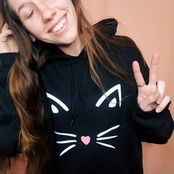 Cat face hoodie unisex regular pullover hoodie