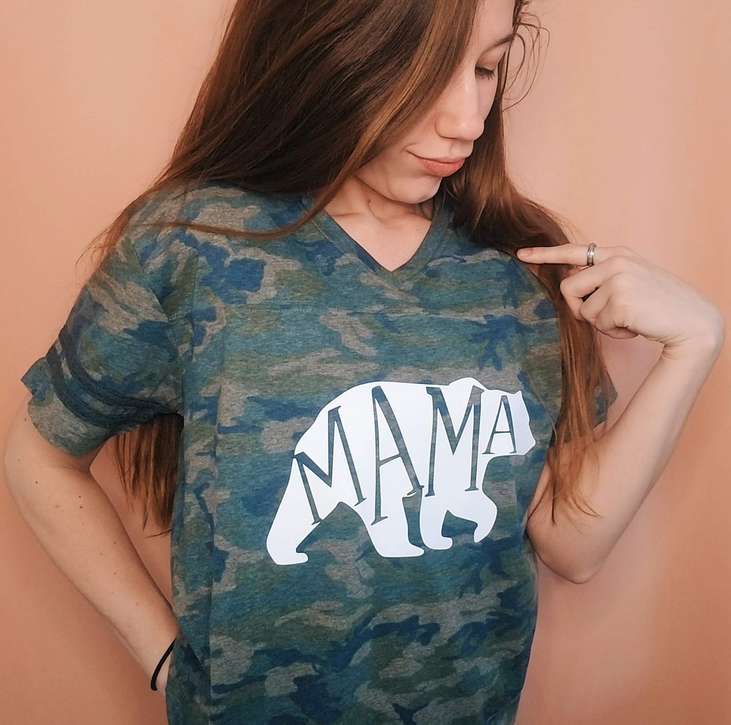 Mama Bear shirt, women's varsity v-neck tee
