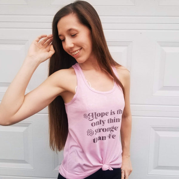 Hope is stronger than fear racerback bella tank ink print