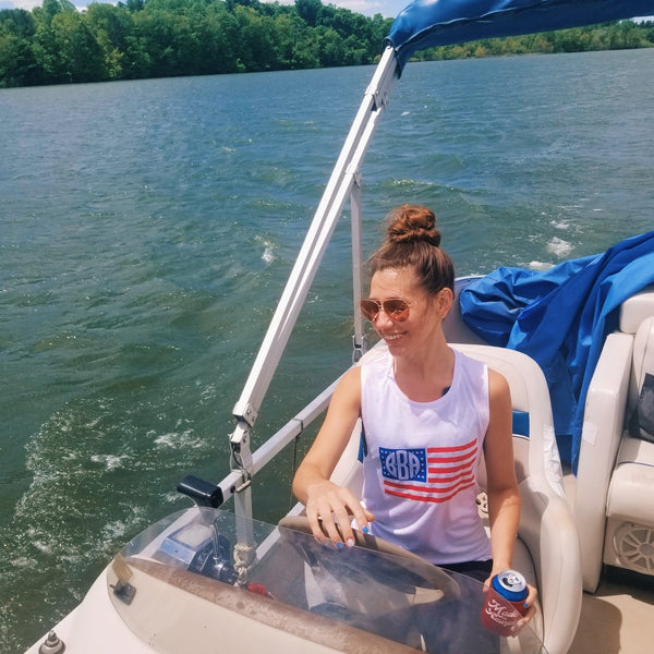 American Flag monogram personalized women's muscle tank