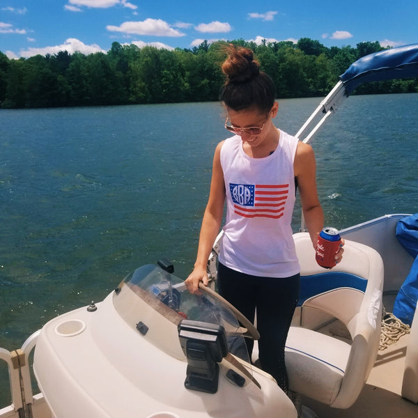 American Flag monogram personalized women's muscle tank