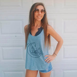 Camping Moon Vintage Side Slit women's tank ink print