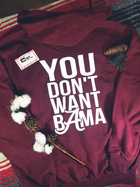 You don't want Bama Full zip fleece lined hoodie with pockets Maroon