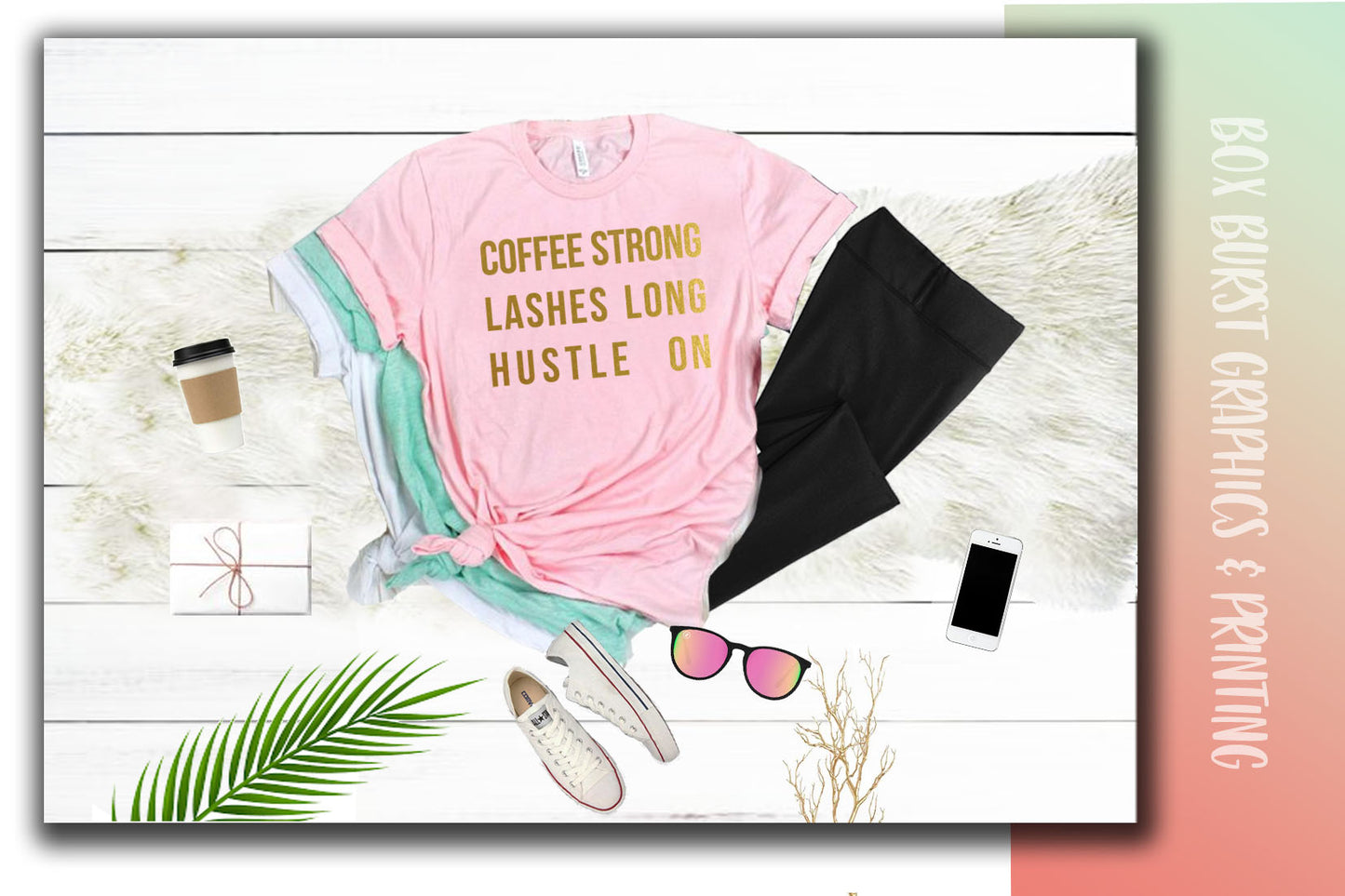 Coffee Strong Lashes long HUSTLE ON unisex tee