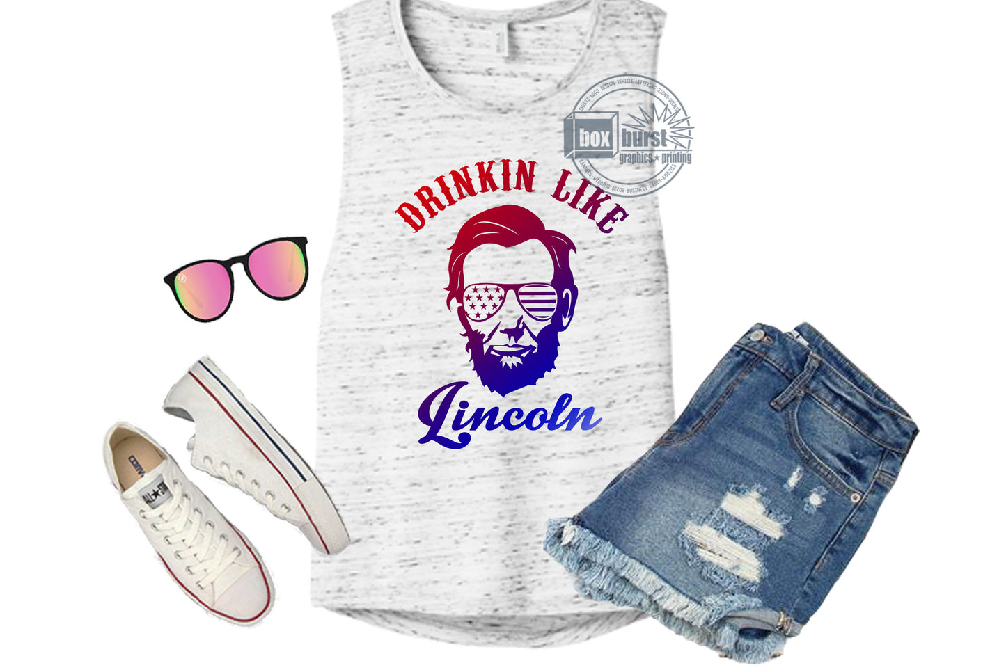 Drinkin like Lincoln women's muscle tank memorial day 4th july muscle tanks SUBLIMATION PRINT