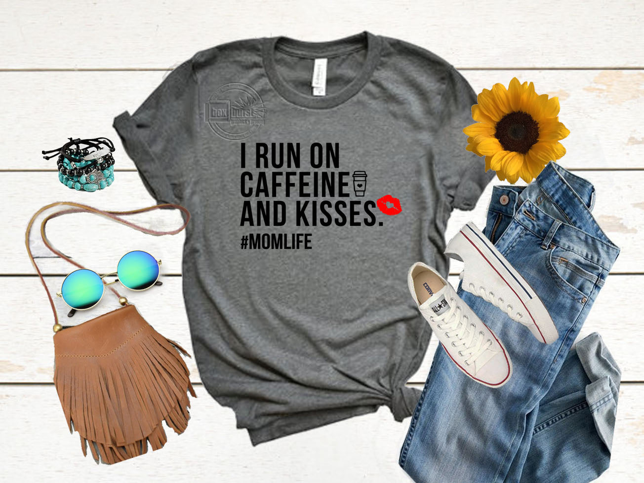 I run on caffeine and kisses | Mom shirts | Gifts for mom | women t shirt |
