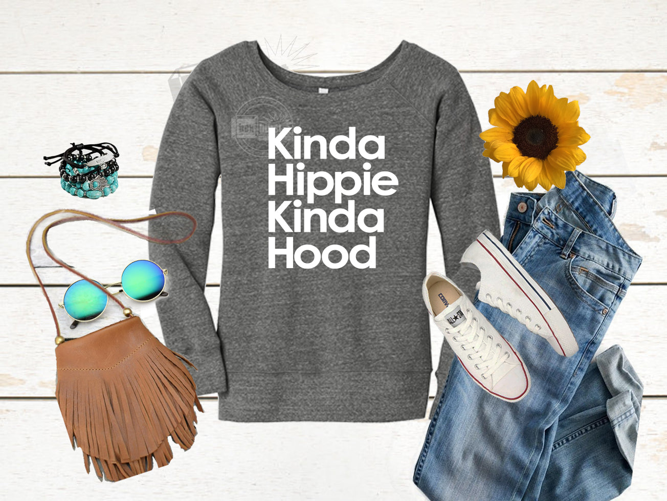 Kinda Hippie Kinda Hood | Off shoulder Fleece lined sweater | Women's Sweaters | Hippie Shirts