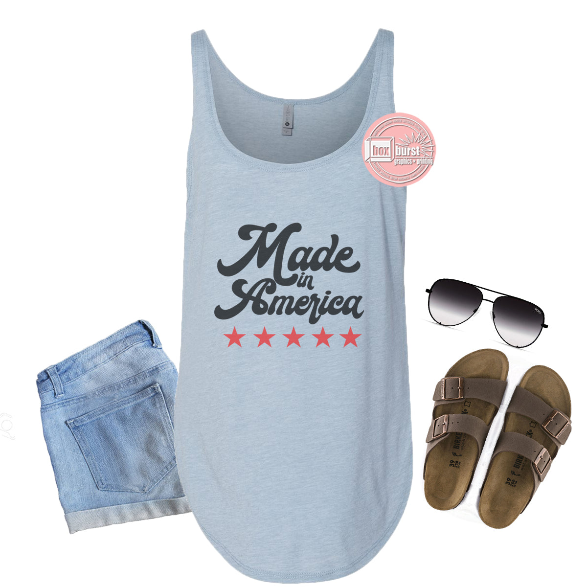 Made in America Vintage Side Slit women's tank ink print