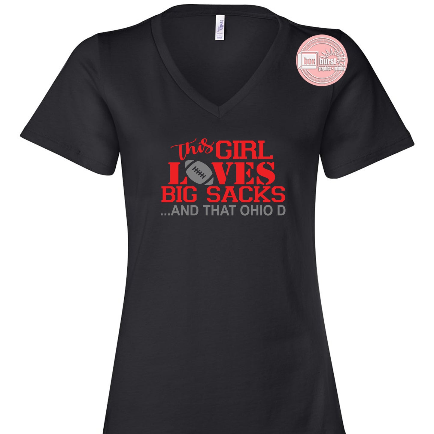 This girl loves Big sacks and that Ohio D Women's V Neck Football Shirt