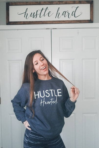 Hustle hearted crew neck fleece lined sweater unisex sizing