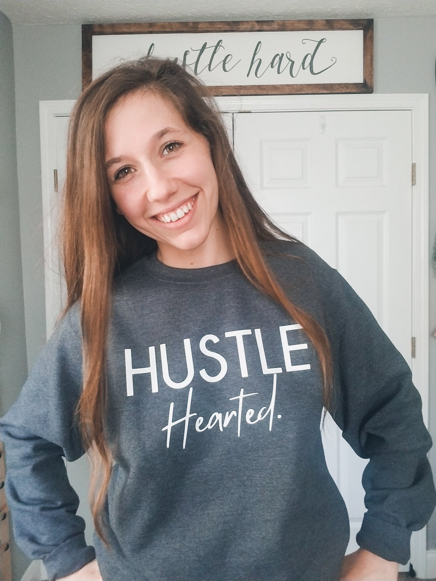 Hustle hearted crew neck fleece lined sweater unisex sizing