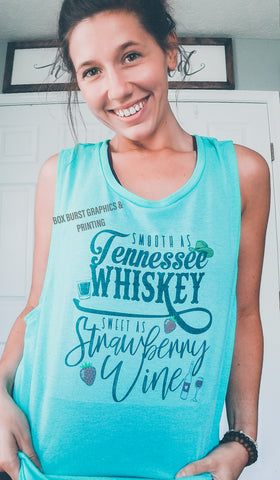 Tennessee whiskey strawberry wine womens muscle tank top sublimation printing