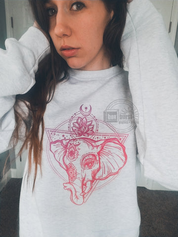 Elephant Yoga Sweater Full Color Print Fleece Lined