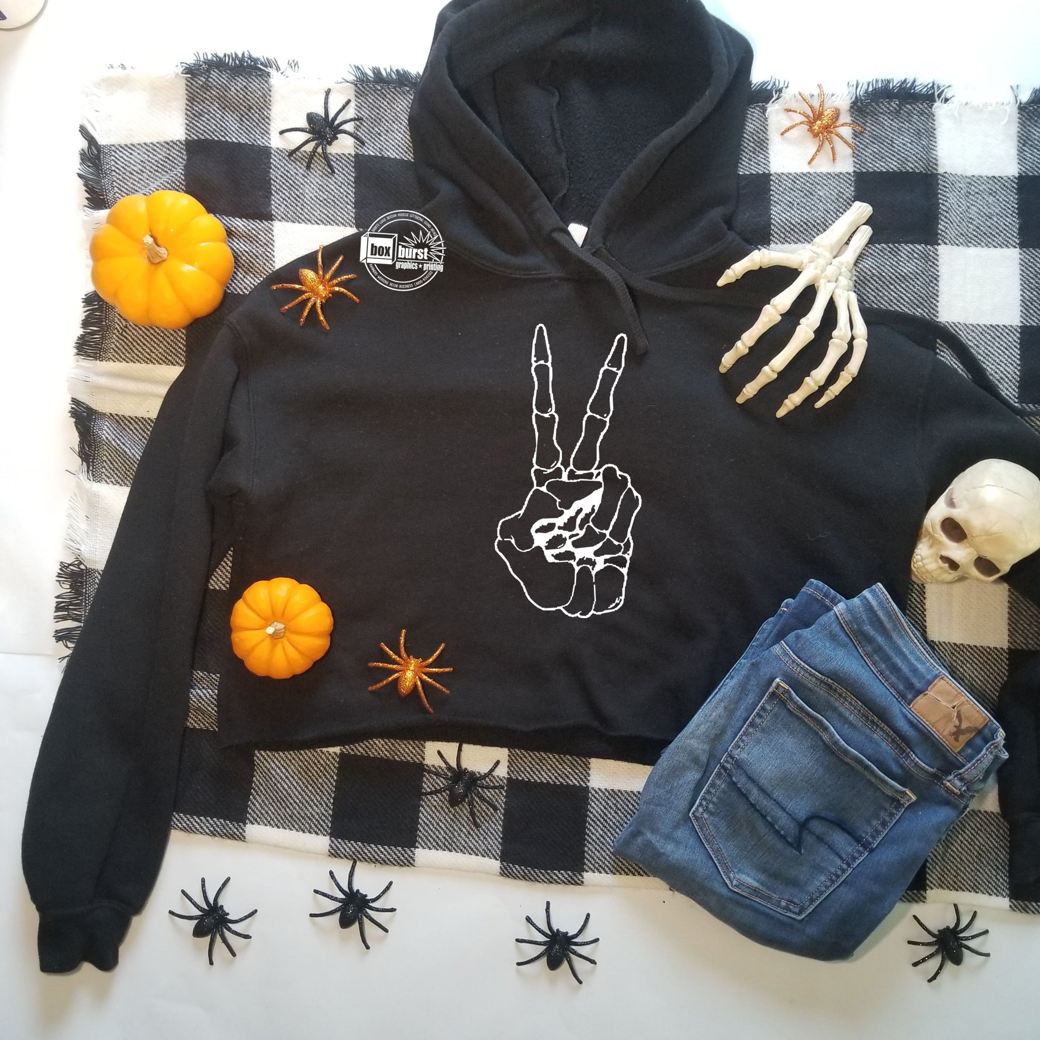 Peace Sign Skeleton Crop Hoodie adult