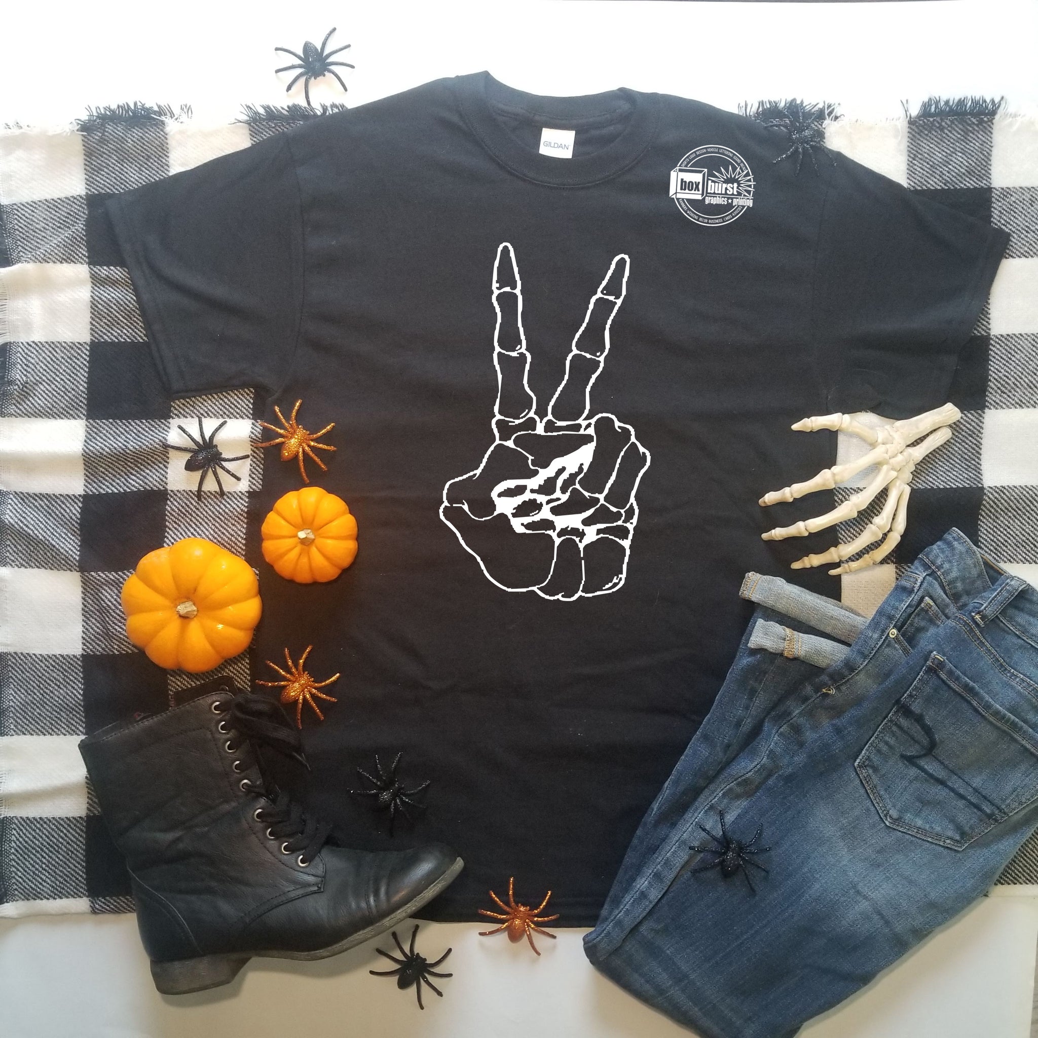 Peace Sign skeleton gildan adult t shirt