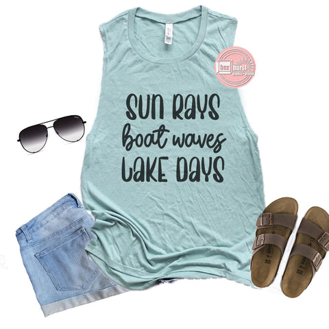 Sun rays boat waves lake days women's flowy muscle tank