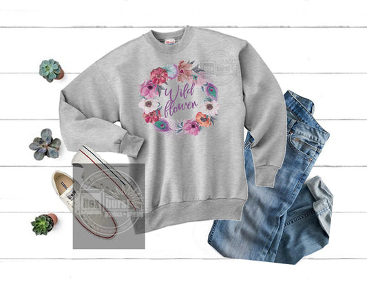 Wild Flower Crew neck sweater vintage full color print boho sweat shirts