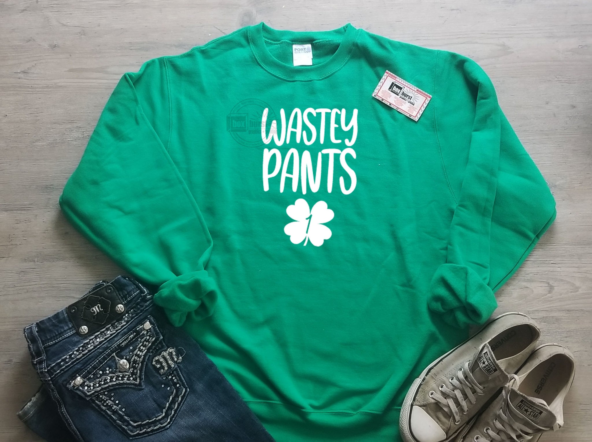 Wastey Pants 1 +2 matching bestie Adult St. Patricks day crew neck sweatshirt