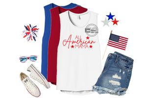 American Mama women's muscle tank memorial day 4th july muscle tanks