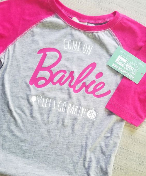 come on barbie let's go party toddler raglan tee