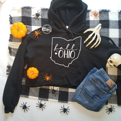 Fall in OHIO womans crop hoodie fleece lined sweater
