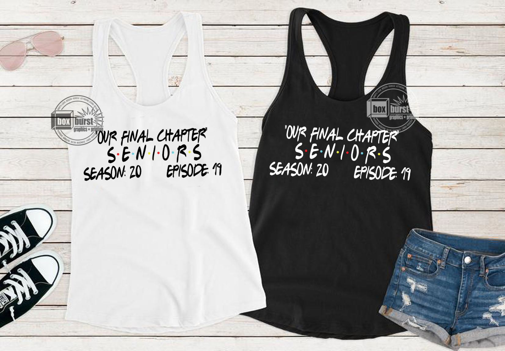 Senior Graduation racerback flowy tanks our last chapter friends inspired
