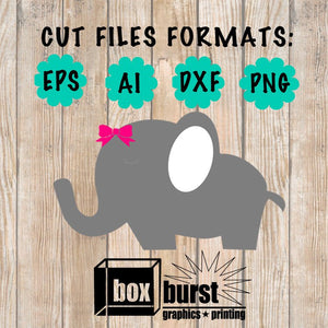 Cute Girly Elephant Cuttable File Decal Sticker Cricuit cut in EPS ai DXF + PNG format  vinyl cut files Draw Flexi Design