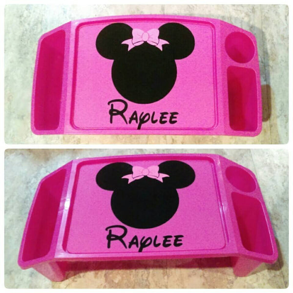 Pink snack activity tray Minnie Mouse personalized with your child's name decal sticker coloring tray