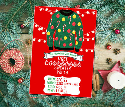 Ugly Christmas Sweater Party Invitation Design Download file ONLY