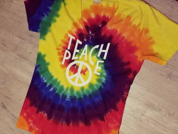 Teach peace hippie cute VNECK shirt tie dye