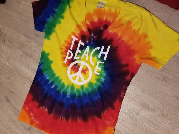 Teach peace hippie cute VNECK shirt tie dye
