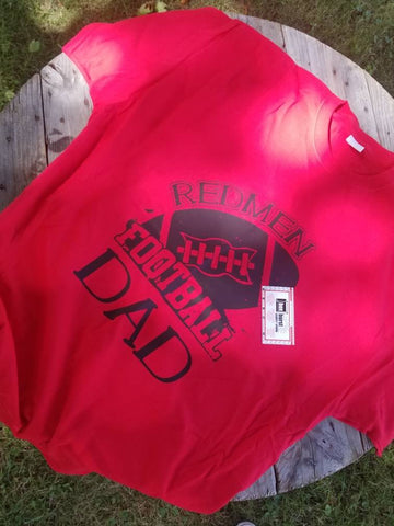 Football dad shirt with custom school name included + name/number on the back