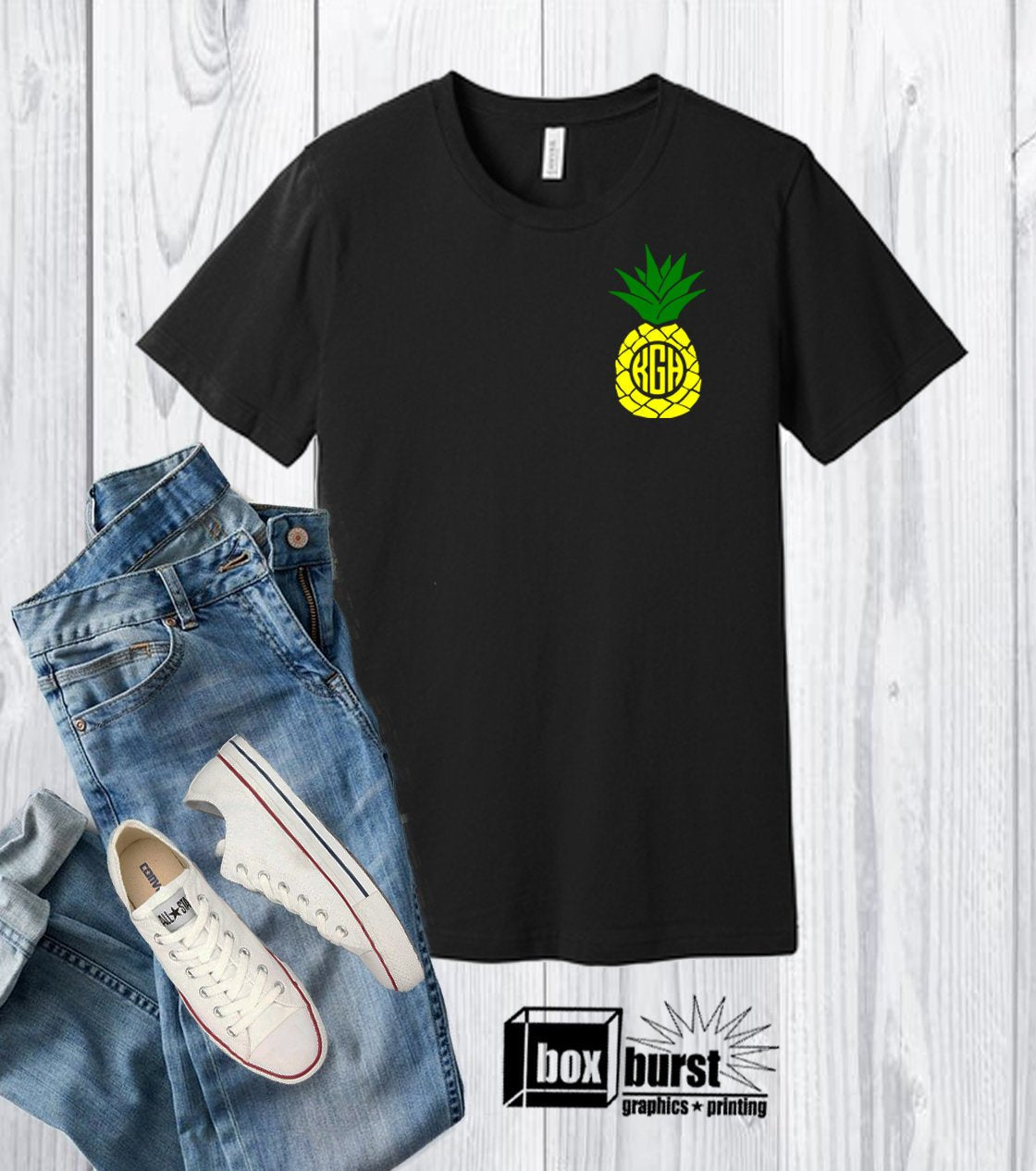 Pineapple Monogram on Chest Shirt  | Pineapple Hoodie | Pineapple | Pineapple Tshirt Women | Hoodie Available