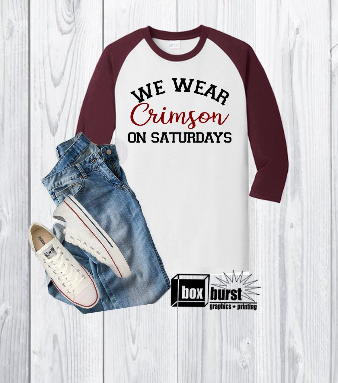 We wear Crimson on Saturdays | Alabama shirts | Crimson Tide Shirts | Raglan Shirt |