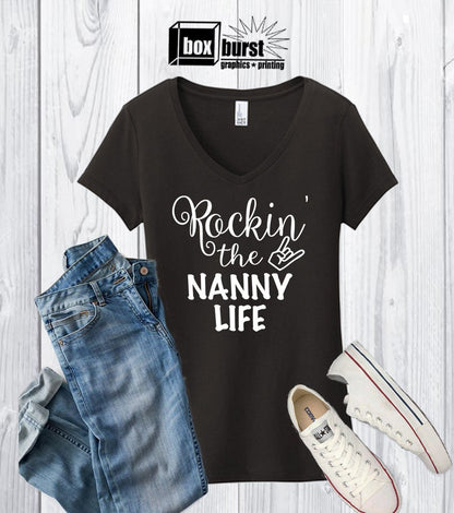 Rockin the Nanny Life | Gifts for Nanny | Gifts for baby sitter | Nanny Appreciation Week |  Soft V neck Shirt