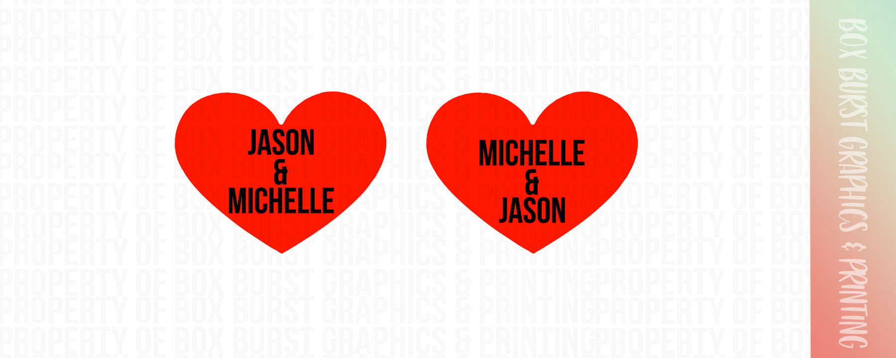 Jason + Michelle // Michelle + Jason 3.5" x 5" inch red and black decals