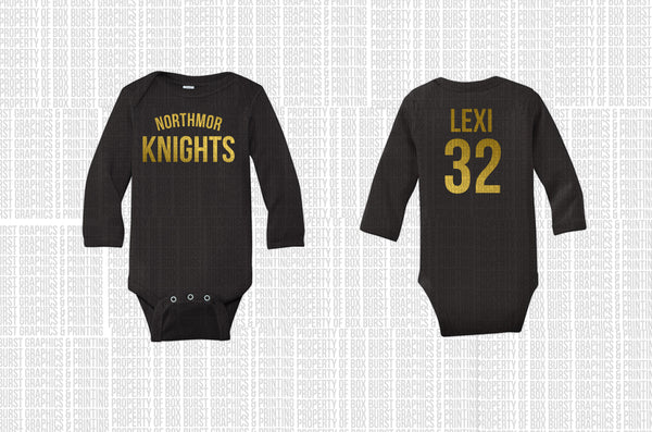 Long Sleeve Northmor Knights Baby Onesie - Custom Order