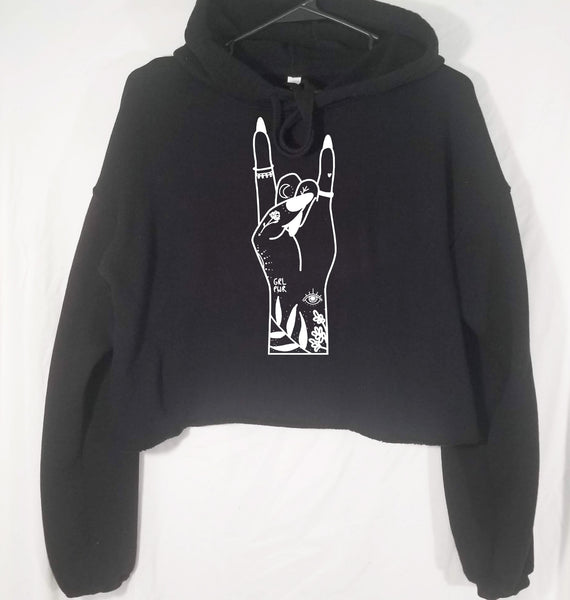 Rock on girl power female crop hoodie