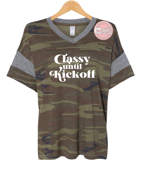 Classy Until Kick Off Retro Women's Jersey Powder Puff V-Neck Tee
