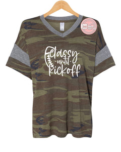 Classy Until Kick Off Script Women's Jersey Powder Puff V-Neck Tee