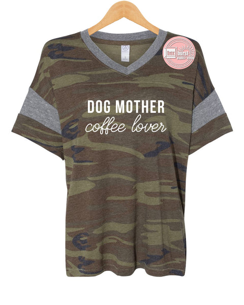 Dog Mother Coffee Lover Women's Jersey Powder Puff V-Neck Tee