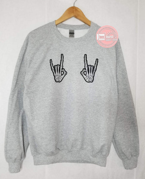 Skull Rock On Hands unisex crew neck sweat shirt