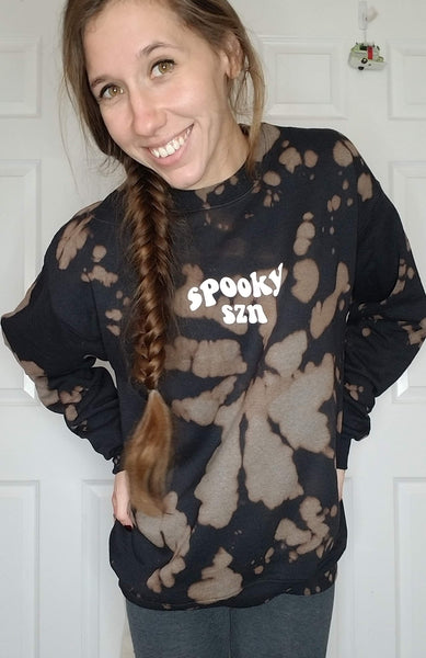 Spooky szn bleached crew neck sweatshirt